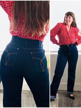 70s Vintage Jeans Key High Waist Straight Leg Denim Blue Jeans | Size 27 X 32